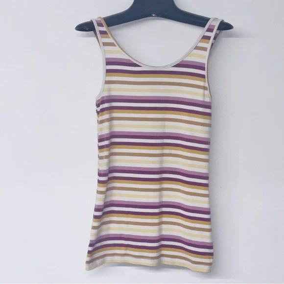 a new day - Mauve, Cream & Tan Striped Tank Top - Women’s Size Medium - Picture 1 of 4